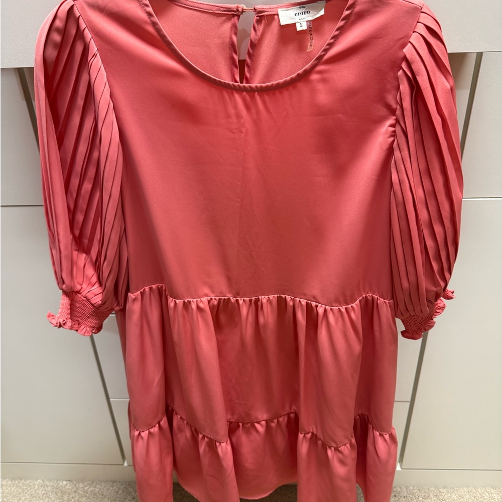 Entro Coral Dress with Pleated Details